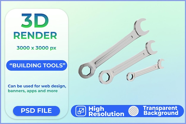 PSD icône d'outil de construction de clé de rendu 3d