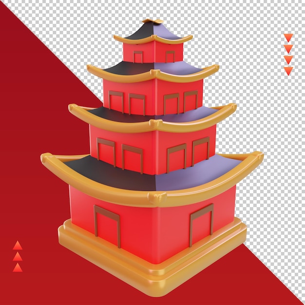 Icône de la pagode du nouvel an chinois 3d rendu vue de gauche