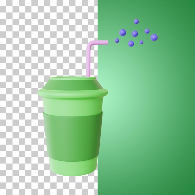 Icône de paille de boisson verte rendu 3d