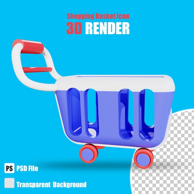 PSD icône de panier d'achat 3d avec fond transparent