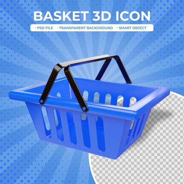 PSD icône de panier de rendu 3d