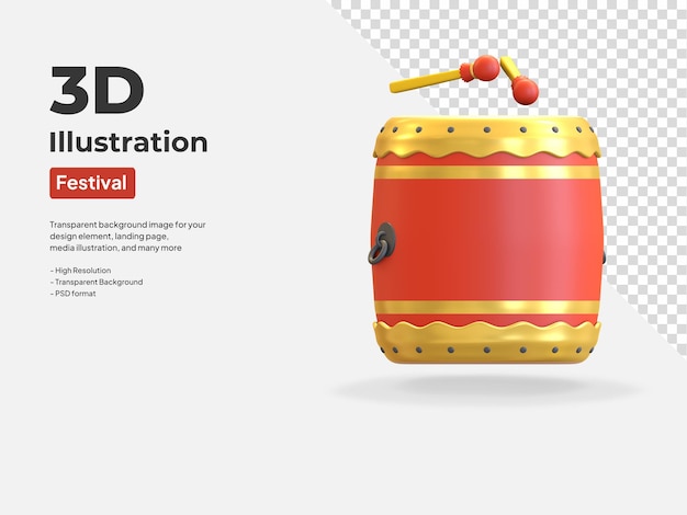 Icône de percussion de tambour chinois symbole du nouvel an chinois illustration de rendu 3d