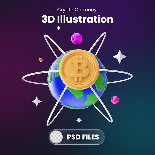 Icône de pièce de monnaie numérique Crypto 3D et illustration pour l'illustration Web de marketing numérique