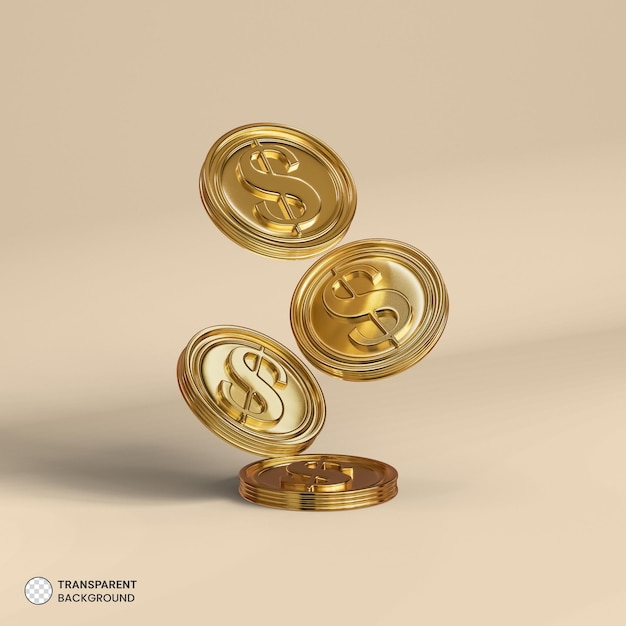 Icône de pièce d'or signe dollar rendu 3d isolé