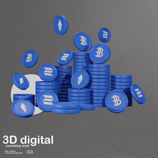 PSD icône de pile de crypto-monnaie en 3d