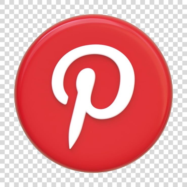 PSD icône pinterest isolée sur fond blanc logo de lettre p logo de bouton rond de l'application de médias sociaux