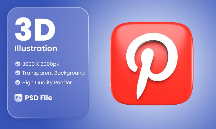 PSD icône pinterest de médias sociaux 3d