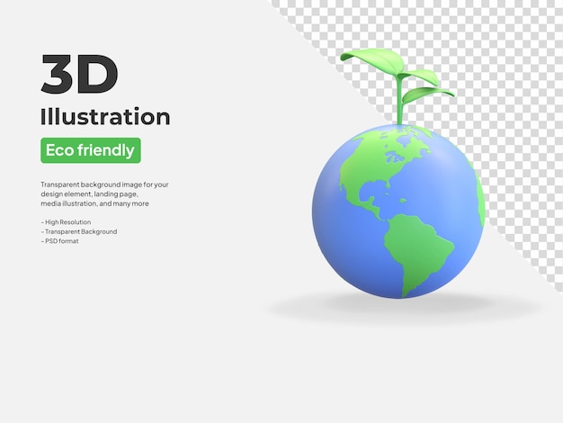 Icône De La Planète Terre Avec Plante à Feuilles Vertes Symbole écologique Illustration De Rendu 3d