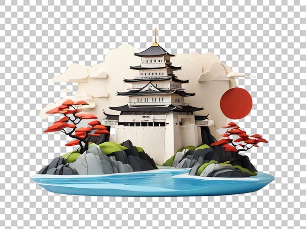 Ícone plano moderno de castelo japonês em fundo branco