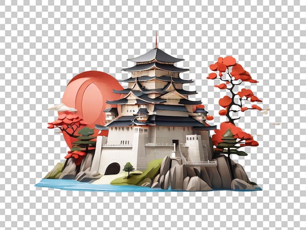 PSD icône plate moderne d'un château japonais sur fond blanc