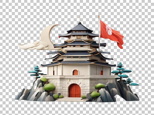 PSD icône plate moderne d'un château japonais sur fond blanc