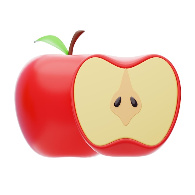 PSD icône de pomme rouge à moitié pomme 3d