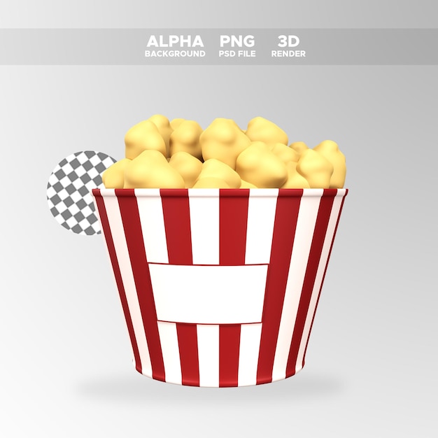 PSD icône de pop-corn de rendu 3d pour l'illustration de la conception