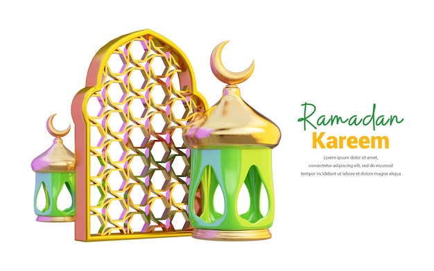 Icône De La Porte Et De La Lanterne Du Ramadan Sur Fond Blanc Concept De Rendu 3d Pour Le Modèle Du Ramadan