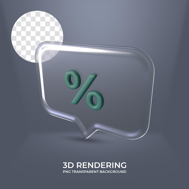 PSD icône de pourcentage avec rendu 3d de cadre en verre