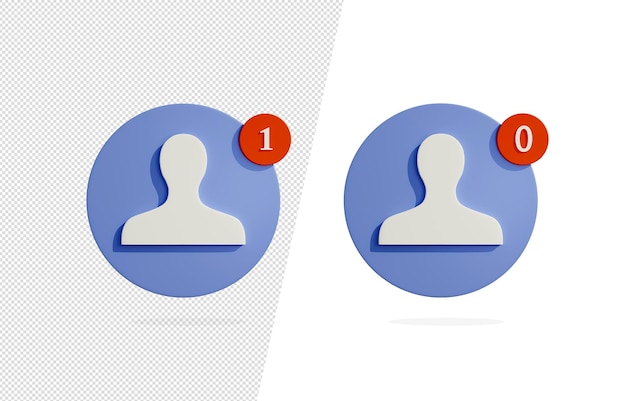 PSD icône de profil avec notification rendu 3d. icône de notification utilisateur 3d.