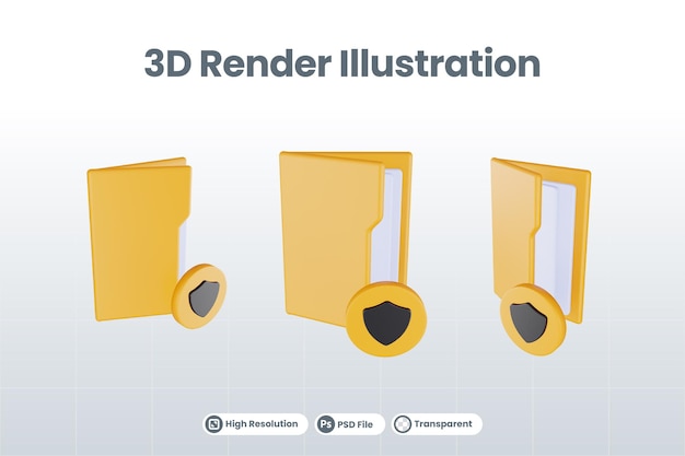 Icône De Protection Du Dossier De Rendu 3d Avec Dossier De Fichiers Orange Et Protection Jaune