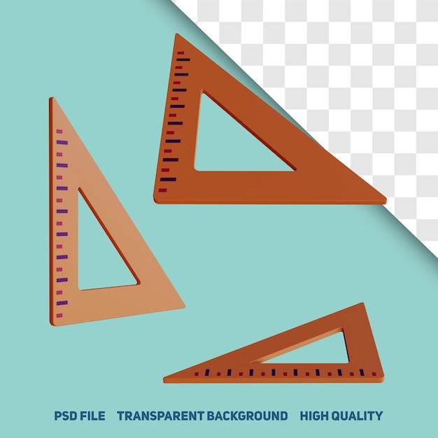 icône psd premium vue de côté de la règle de triangle minimaliste de rendu 3d