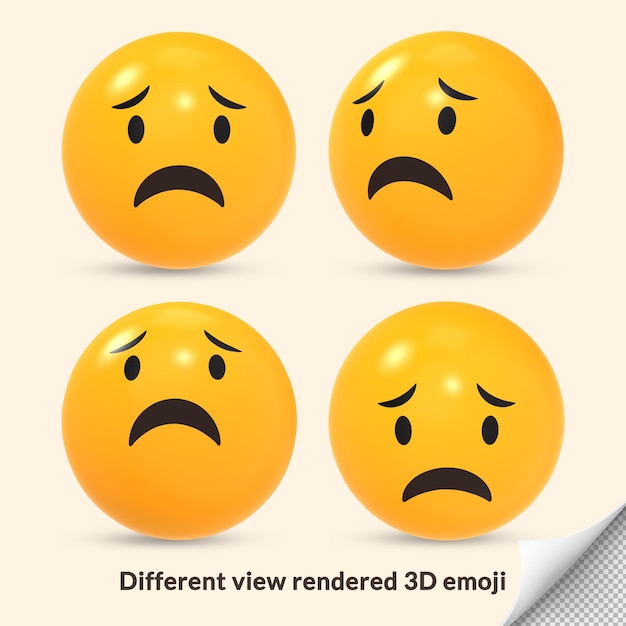 PSD icône de réaction emoji triste malheureux 3d avec une vue différente rendue