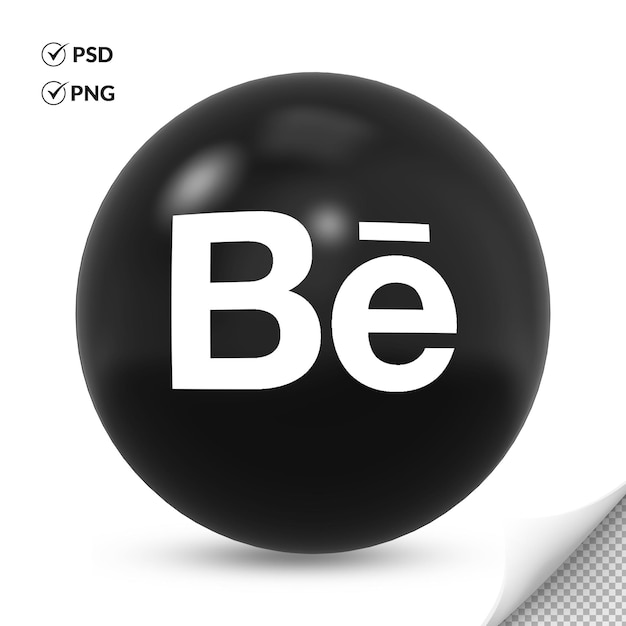 PSD Ícone redondo do logotipo do behance da cor 3d preto e branco