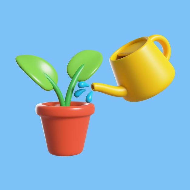 Icône de règles 3D avec plante et arrosoir