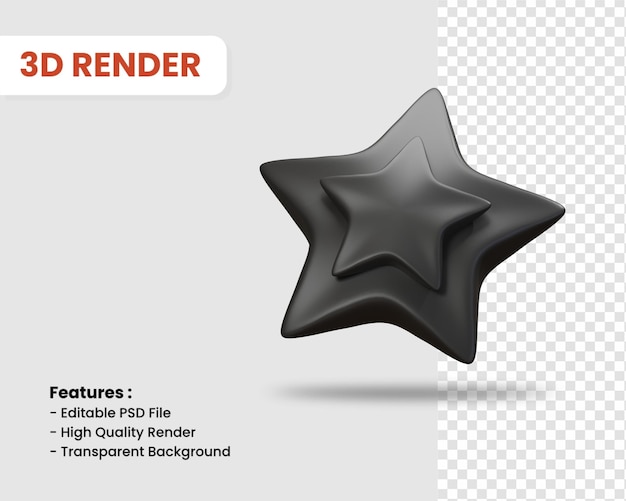 PSD l'icône de rendu 3d de couleur sombre isolé star