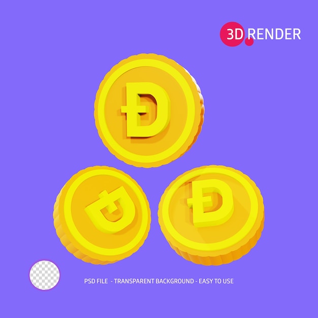 PSD icône de rendu 3d dogecoin