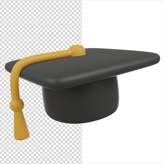 Icône de rendu 3D du chapeau académique de fin d'études noir