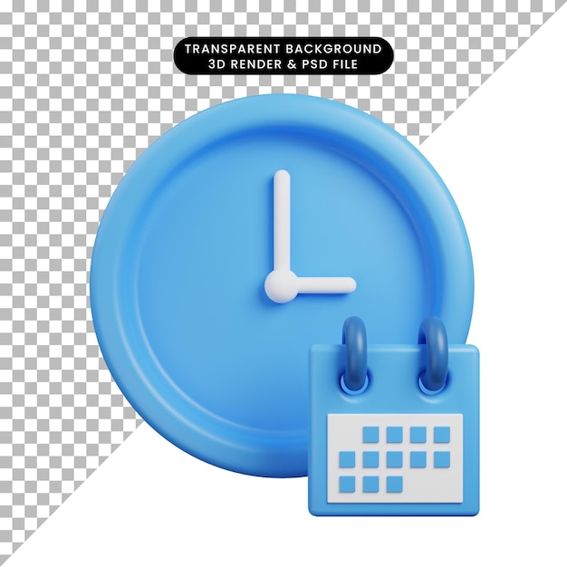 PSD icône de rendu 3d illustration temps concept horloge avec calendrier