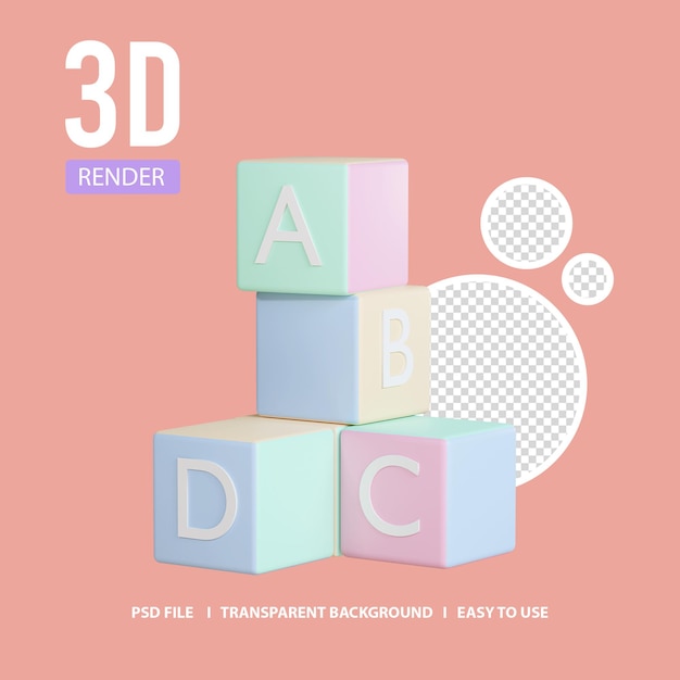 PSD l'icône de rendu 3d jouets pour bébés bloc abc