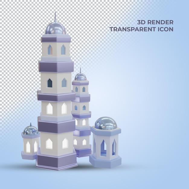 PSD icône de rendu 3d mosquée islamique avec couche transparente