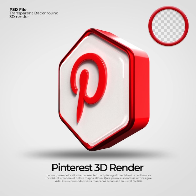 Icône de rendu 3D Pinterest avec fond transparent