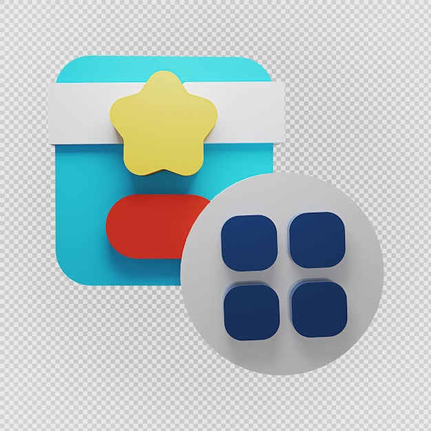 Icône de rendu réaliste de widget d'application 3d sertie de conception d'image d'illustration png de fond transparent