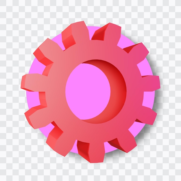 PSD une icône de rouage rose et violet avec un cercle rose sur un fond transparent.