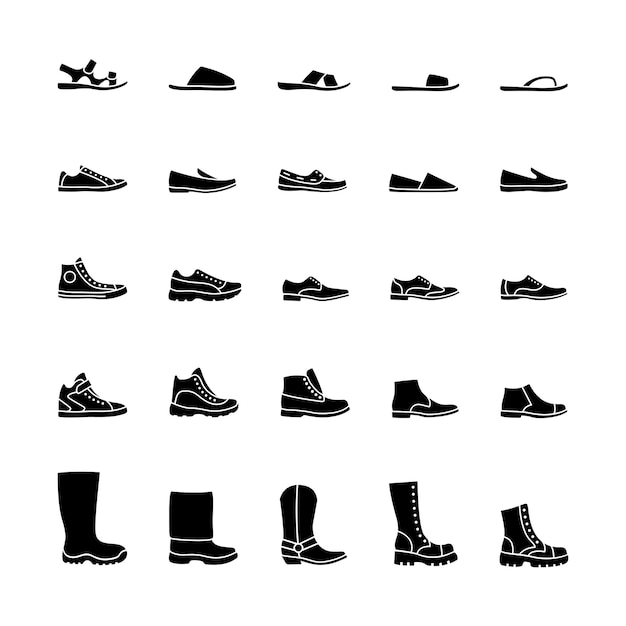 Icone scarpe da uomo icone glifiche nere isolate PNG