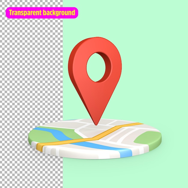 Icône de signe de broche de localisation rouge et direction de la route de la carte de navigation gps avec trouver la marque d'itinéraire voyage destination navigateur rendu 3D