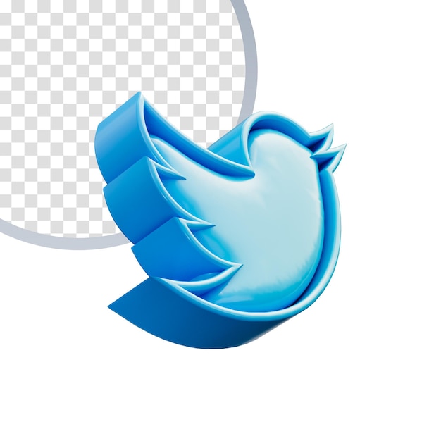 PSD icône de signe twitter réaliste sur le fond blanc brillant rendu 3d concpet pour bannière sociale