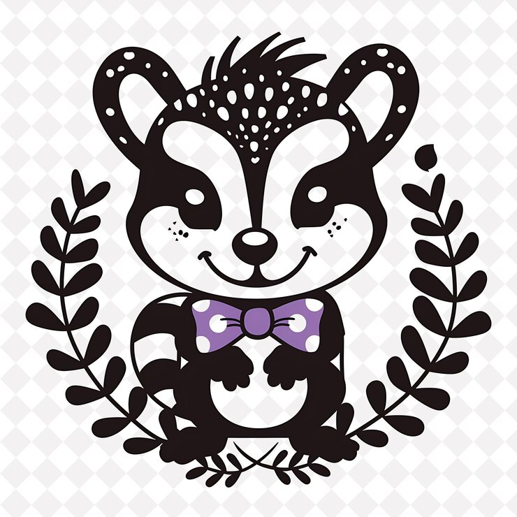 PSD ícone skunk emblema em forma de listra com borda de folha ilustração adorável de s design de arte vetorial animal