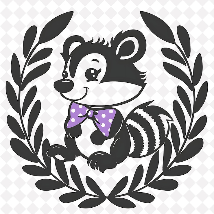 PSD ícone skunk emblema em forma de listra com borda de folha ilustração de s adorável design de arte vetorial animal