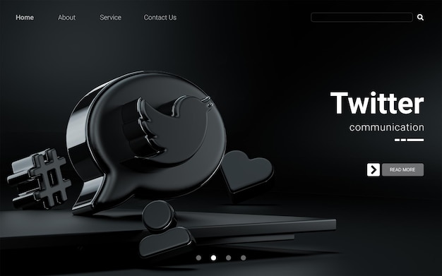 Ícone social do twitter para cobertura de modelo de web de negócios e marketing 3d render fundo preto escuro