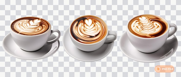 PSD icône de la tasse de café latte en haut de la vue réglée éclairage lisse png seulement