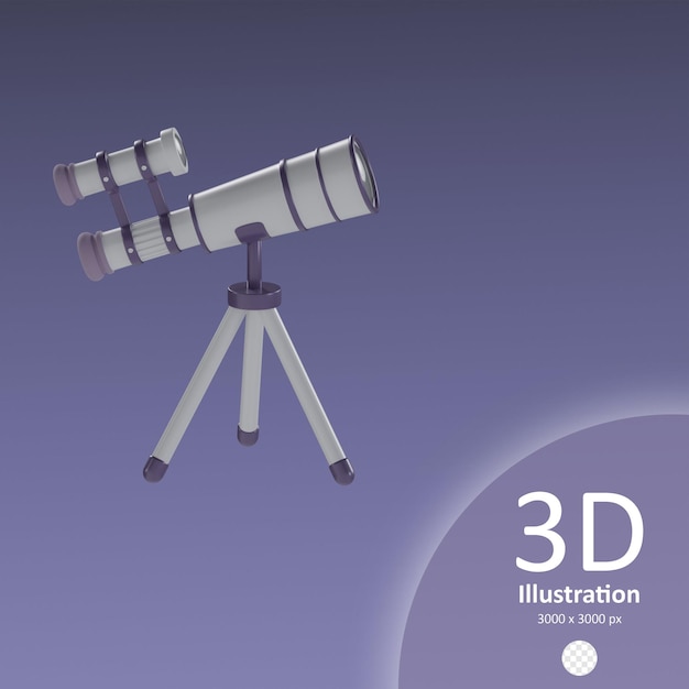 PSD icône de télescope psd isolé illustration de rendu 3d