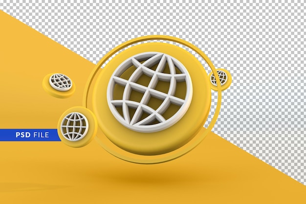 Icône de la terre Globe 3d sur fond jaune