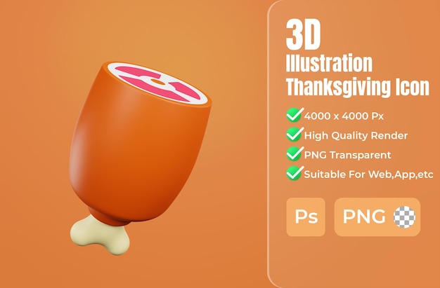 Icône De Thanksgiving De Viande De Rendu 3d