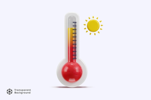 PSD icône de thermomètre 3d avec concept de soleil d'illustration de l'icône vectorielle du temps chaud