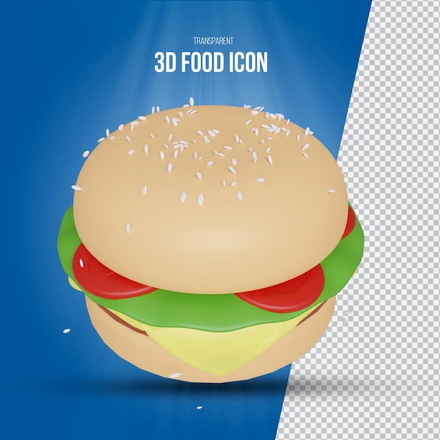 PSD icône transparente de burger isométrique de rendu 3d