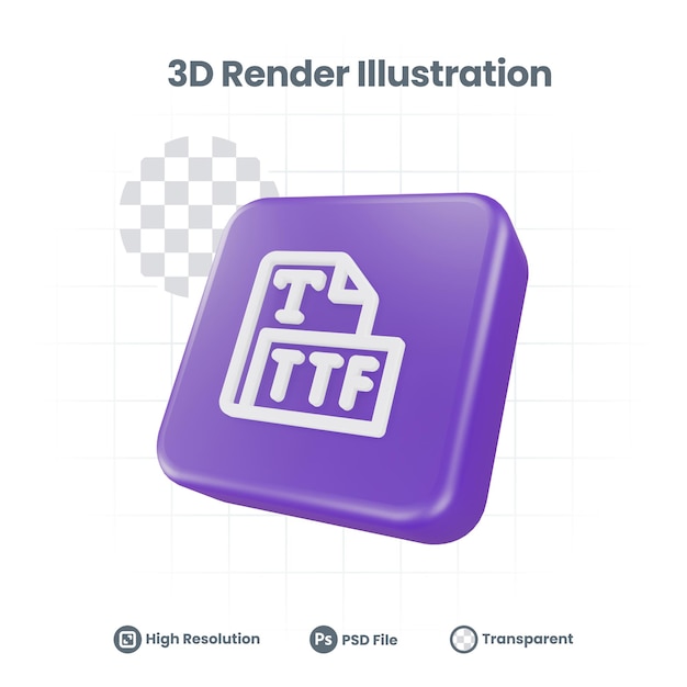 Ícone ttf realista 3D para promoção de mídia social de aplicativos móveis da Web