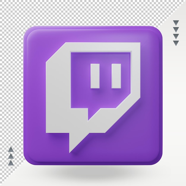 Icône Twitch des médias sociaux 3d rendant la vue de face