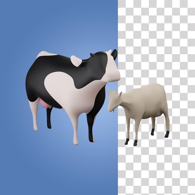 PSD icône de vache et de chèvre en 3d