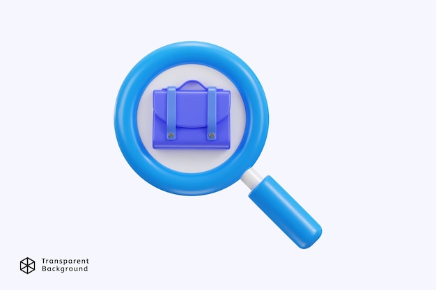 PSD icône de valise avec loupe concept de recherche d'emploi icône d'illustration vectorielle de rendu 3d